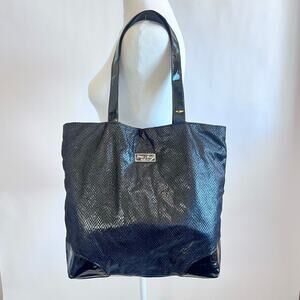 JIMMY CHOO PARFUM BLACK SPARKLE FAUX SNAKESKIN LARGE TOTE SHOULDER TRAVEL BAG